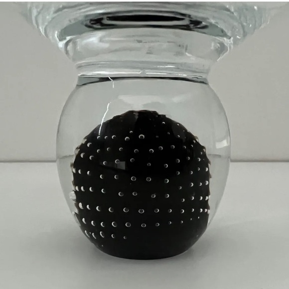 Hand Blown Glass Bowl with Black Ball Stand - 6” Diameter x 4” High - Picture 3 of 8